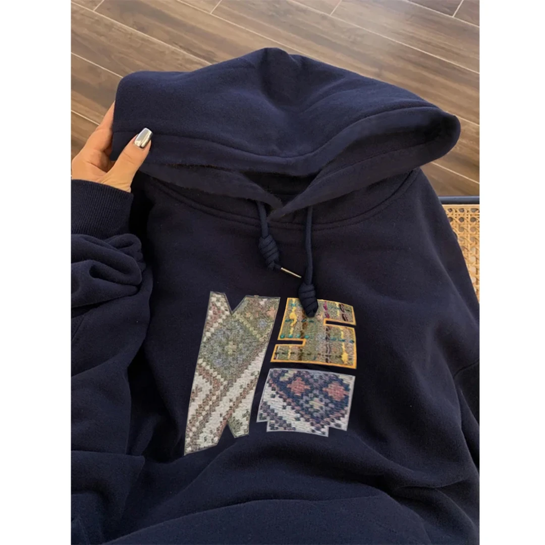 美式潮牌印花设计感连帽卫衣女秋冬季时尚ins慵懒感长袖上衣