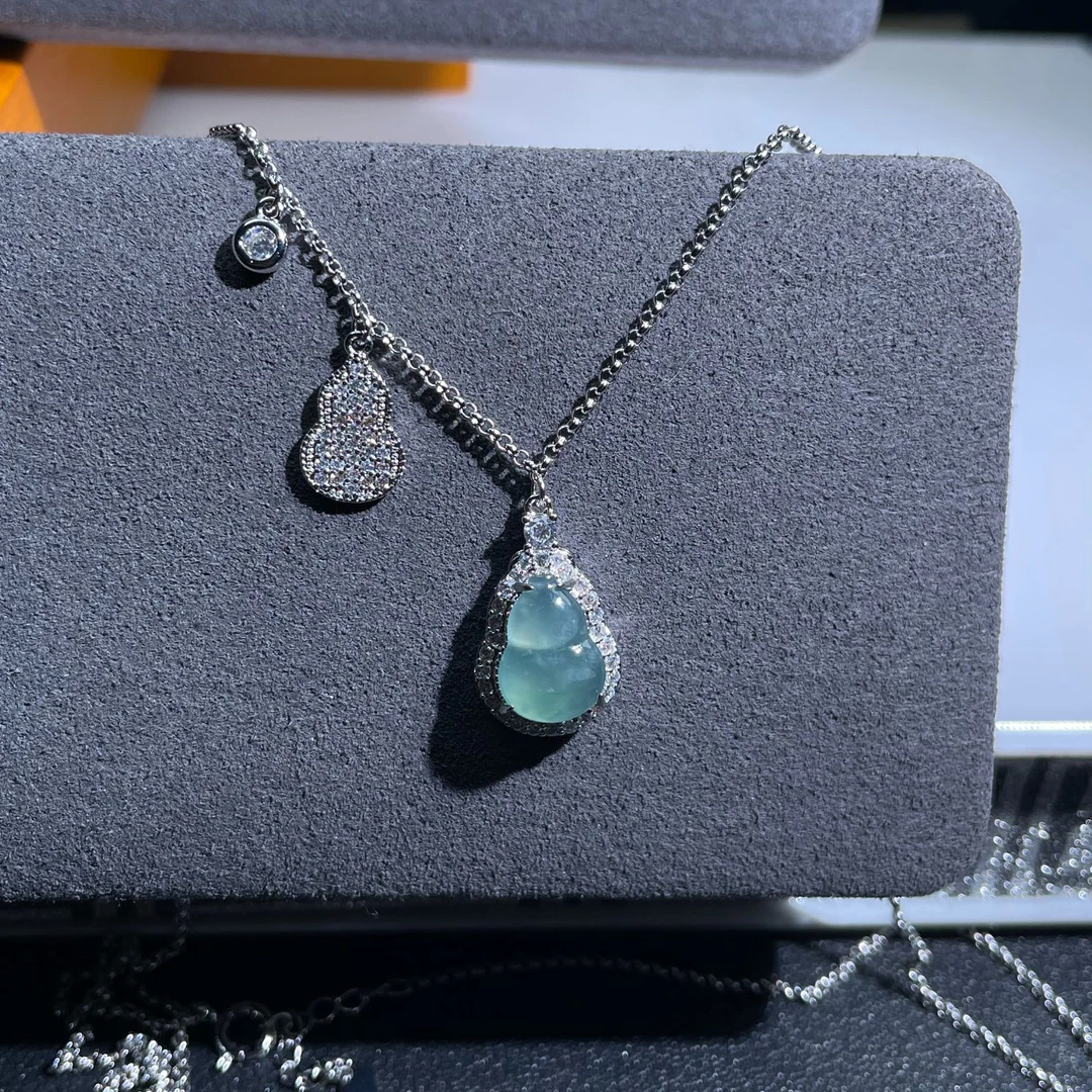【山山珠宝】天然翡翠精致蓝水葫芦设计款项链套链气质女款时尚