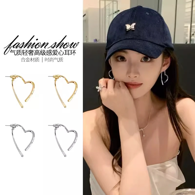 合金耳饰 爱心素圈耳环小众圆脸显瘦耳饰钛钢方脸耳圈高级感耳饰
