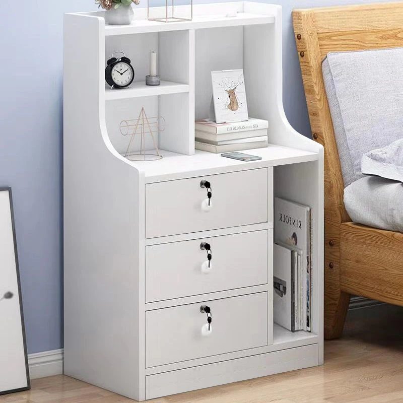 新疆包邮带锁床头柜置物架简约现代卧室储物柜大容量多功能收纳床