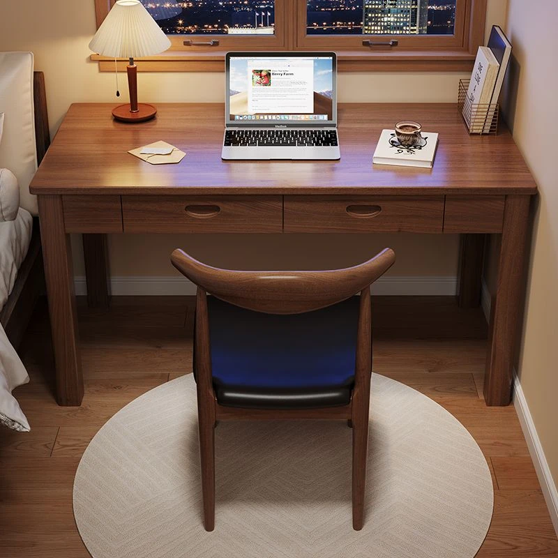 新疆包邮实木书桌简约家用成人办公桌床头储物写字桌中式学习桌加
