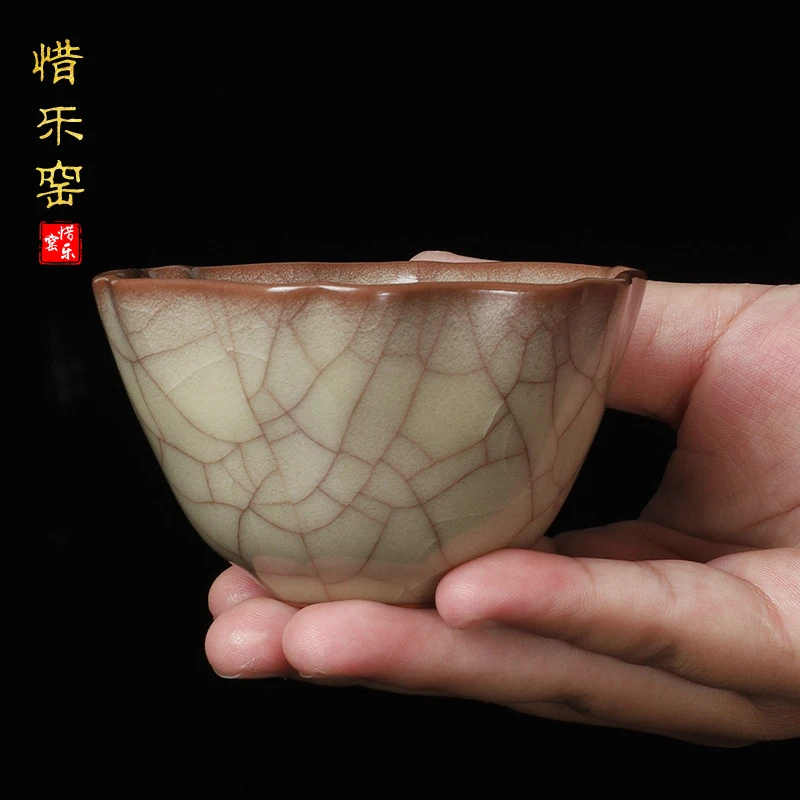 传世哥窑批发品茗茶杯汝窑冰裂纹主人杯开片可养功夫茶具建盏茶盏