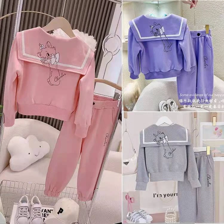 春秋女童学院风套装中大童海军领休闲卫衣亲子装两件套YC018