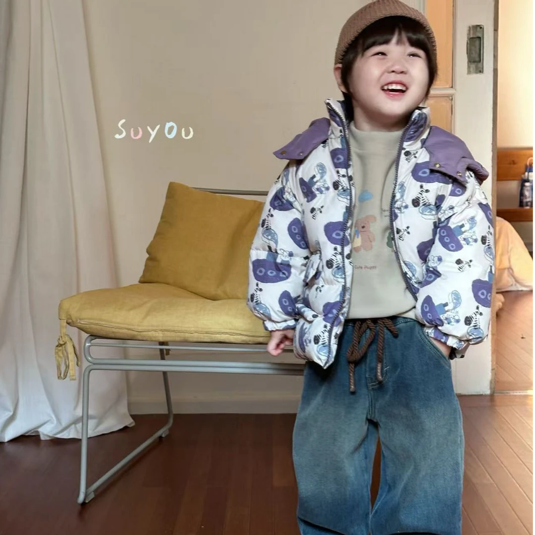 【834/835】2024年冬季SY紫色咖色男童童趣可爱满印印花羽绒服