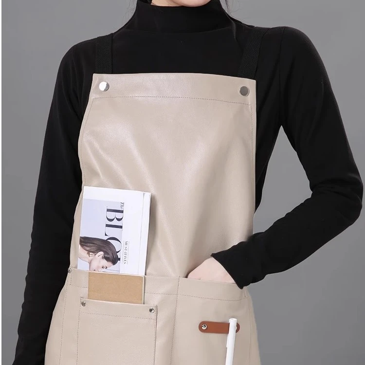防水防油餐厅咖啡店围裙北欧风男女工作服务家用PU皮印字定制logo