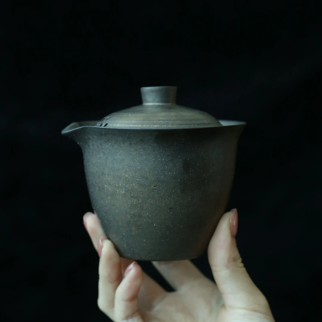铁锈釉陶瓷手抓壶复古茶道器具釉下彩中式陶瓷壶古铜色茶具