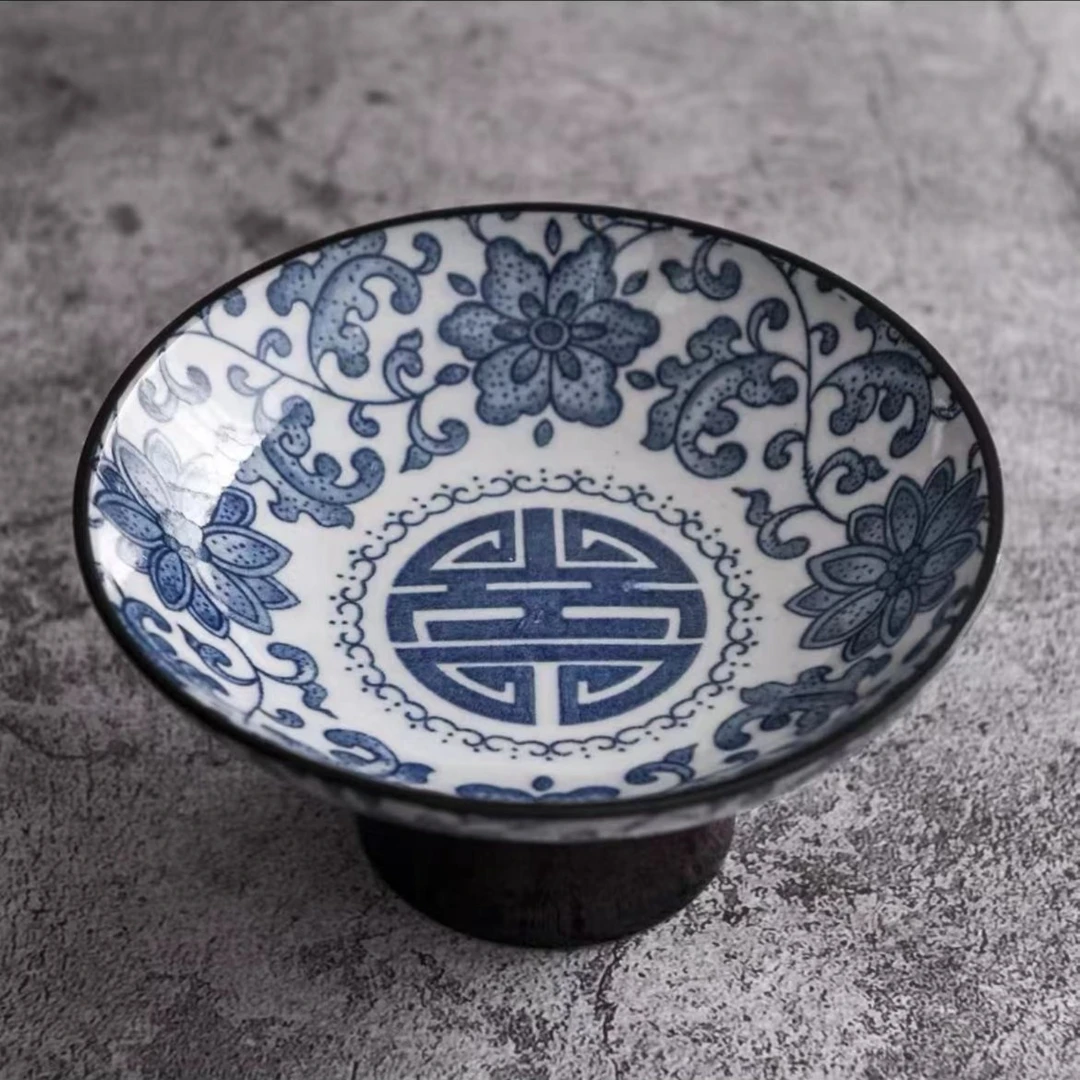 果盘陶瓷青花盘花果盘手工复古釉下彩青花瓷日式蓝色家用缠枝