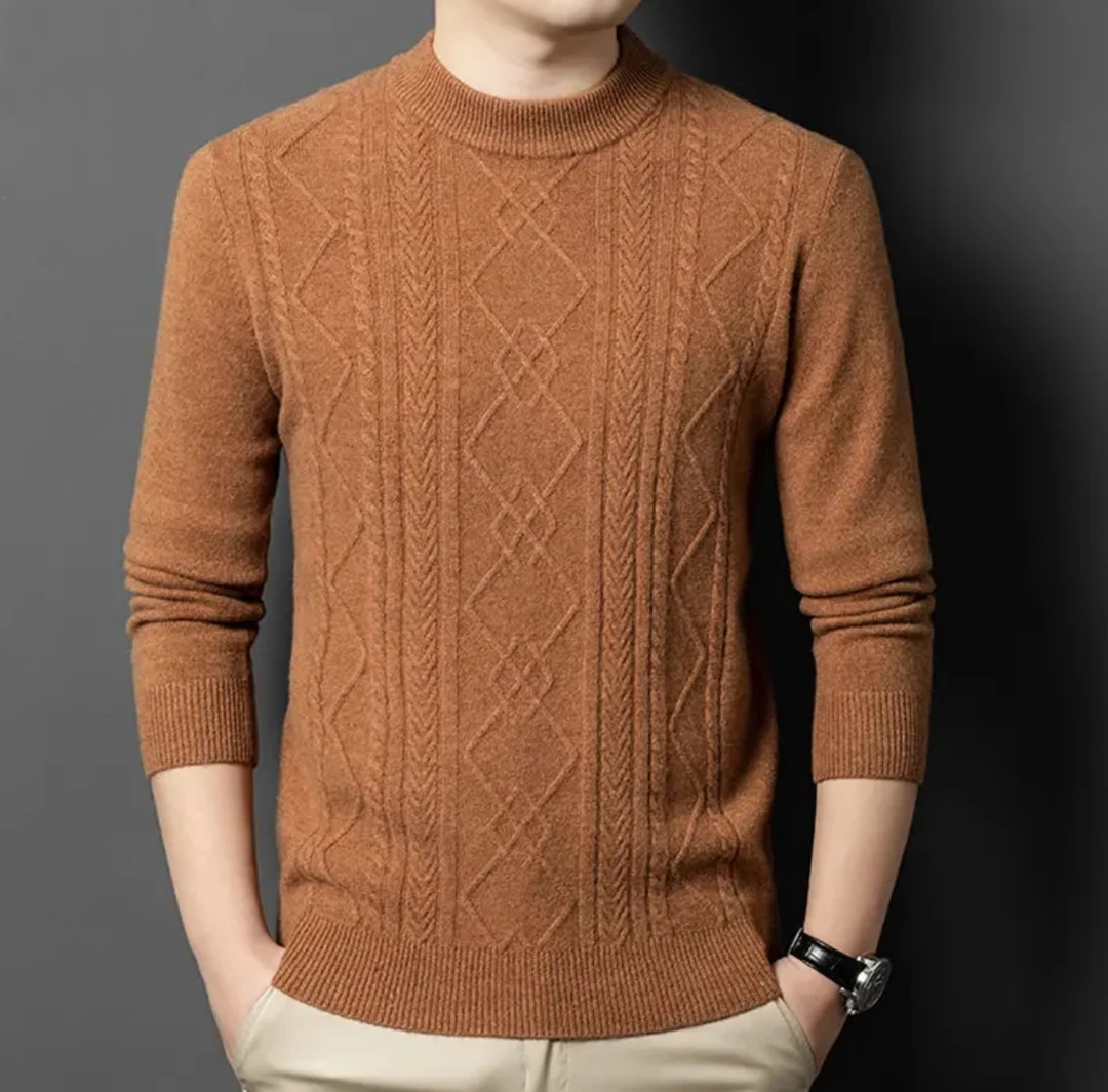 【加厚羊绒衫】2024新款男士重工提花时尚百搭羊绒套头打底衫8558
