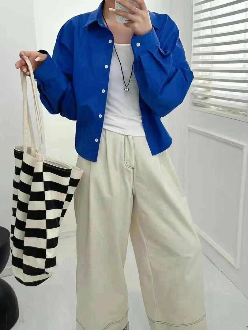 8965秋季新款宽松休闲长袖衬衫女高级感复古叠穿百搭