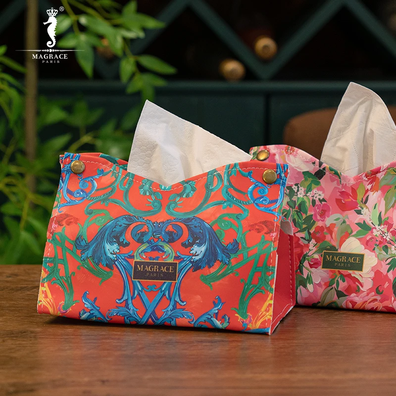 法国MAGRACE满庭芳拾春皮革纸巾袋2款家居创意日用纸巾收纳袋