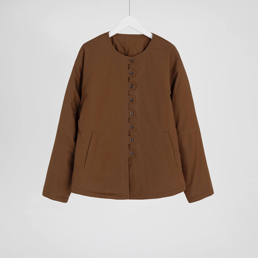 （几里）纯色圆领复古百搭休闲秋冬棉服衣长64胸围108 116207