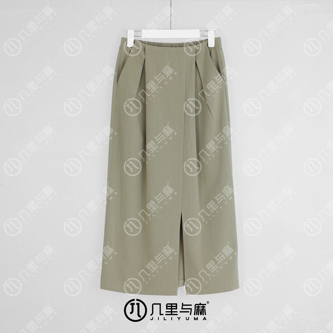 (几里)青丘-时尚纯色文艺百搭半身裙 裙长87 1071492