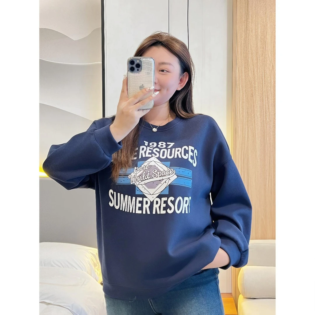 断码捡漏~可可松茶 / 薄绒款字母印花卫衣12118花契秋季200斤胖mm