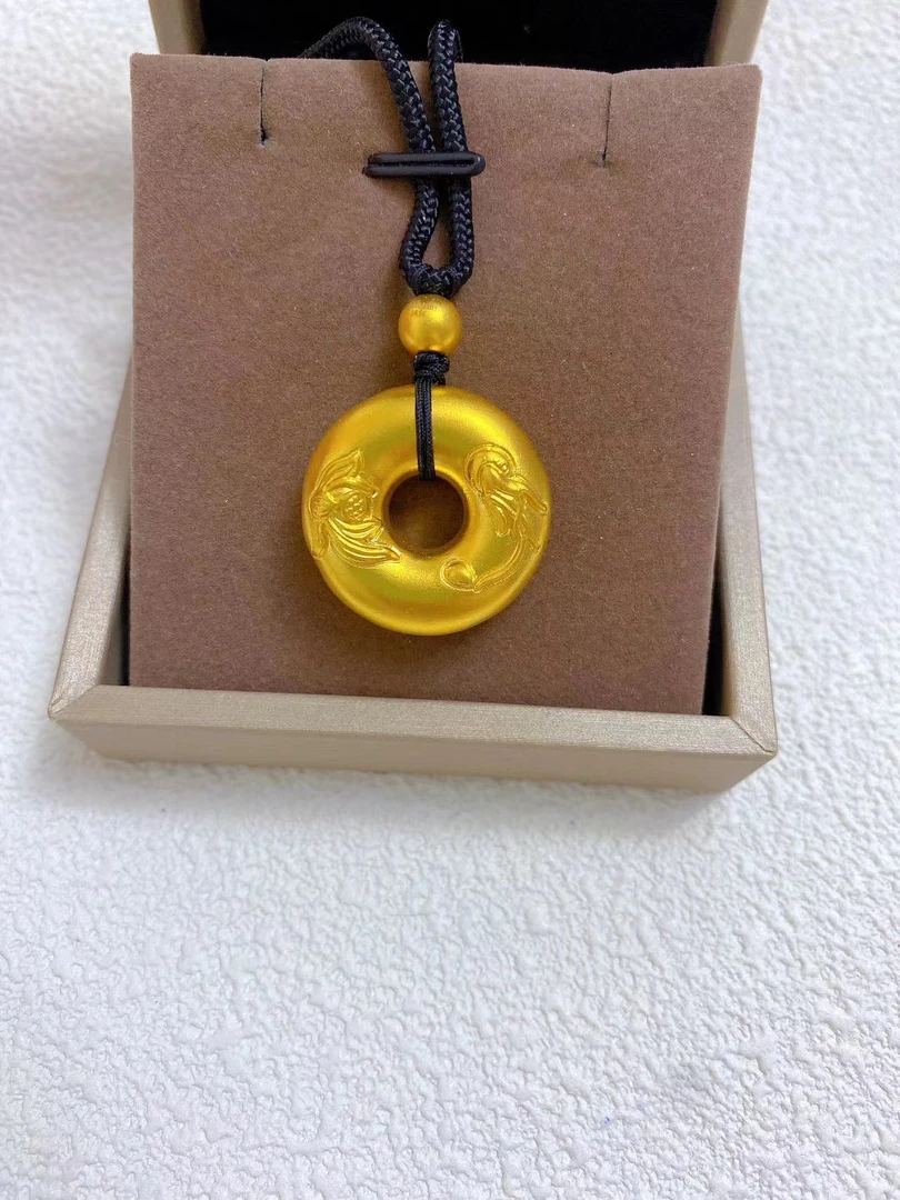 足金古法平安扣吊坠(带绳）