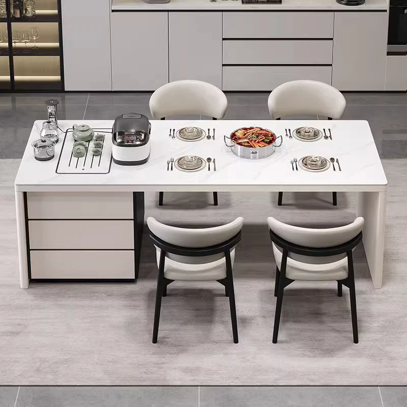 885新款岩板齐平岛台餐桌家用一体多功能高端中岛台客餐厅吧台