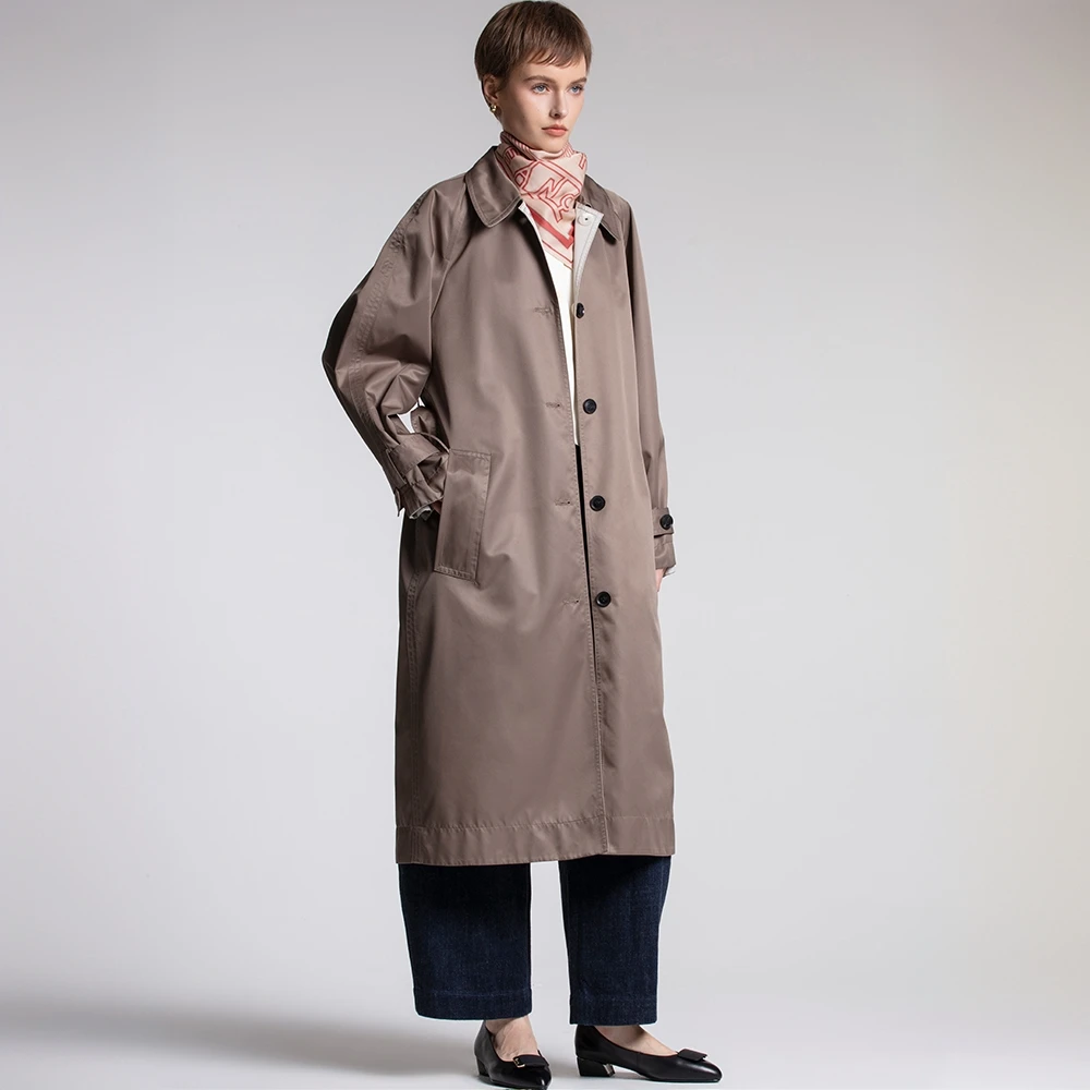 时尚百搭潮流双面卡其撞色插肩袖廓形风衣FW2145