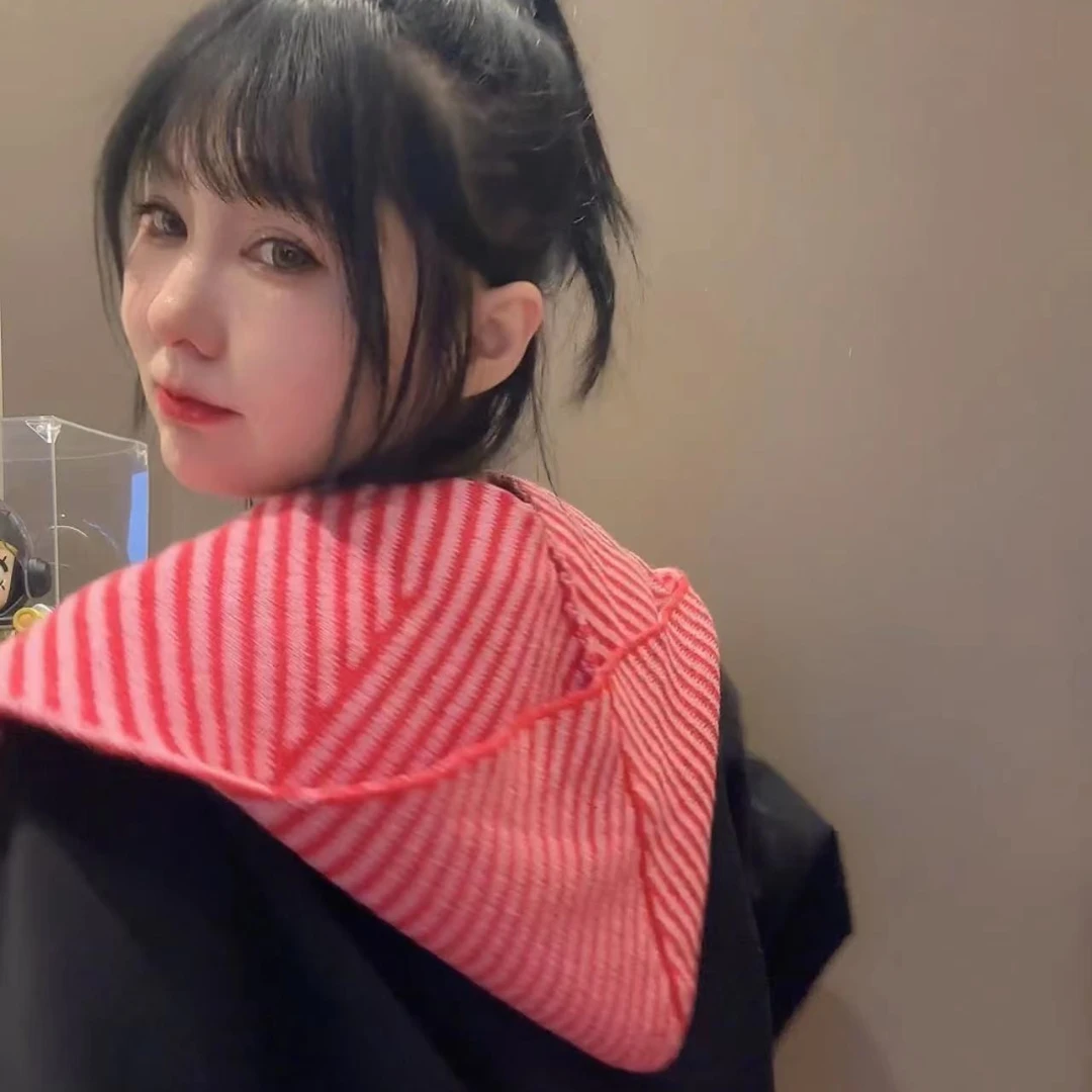 韩风小众风格117红色条小围脖围巾