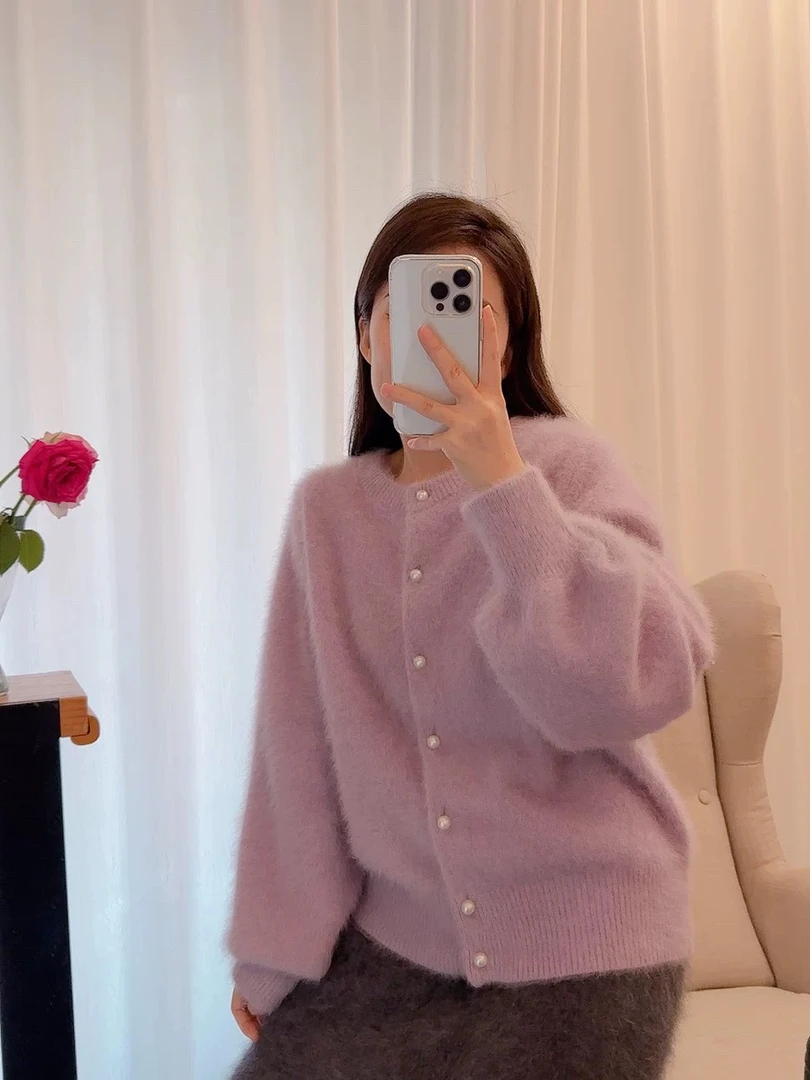 狐狸绒开衫短款圆领小皮草小香风外套女保暖女短外套毛衣宽松休闲