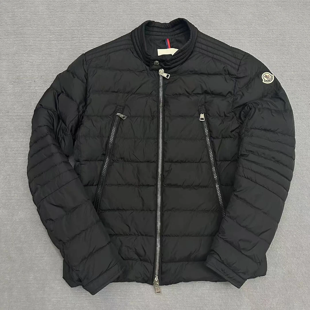 准新/蒙口Moncler/黑色机车风羽绒服/3码/衣长67胸围112