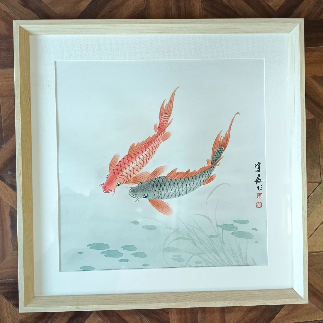 九鱼图装饰画新中式客厅玄关挂画餐厅壁画