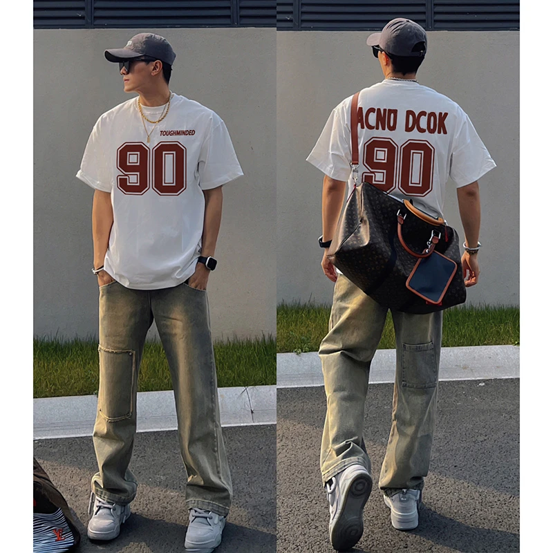 100%重磅纯棉80-300斤宽松大码短袖T恤男生夏季潮牌ins半袖体恤衫