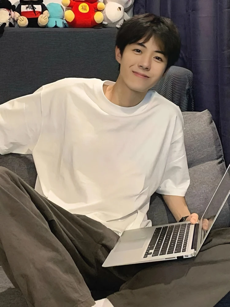 220克重磅纯棉短袖T恤男装夏季宽松韩版纯白色体恤ins潮半袖上衣