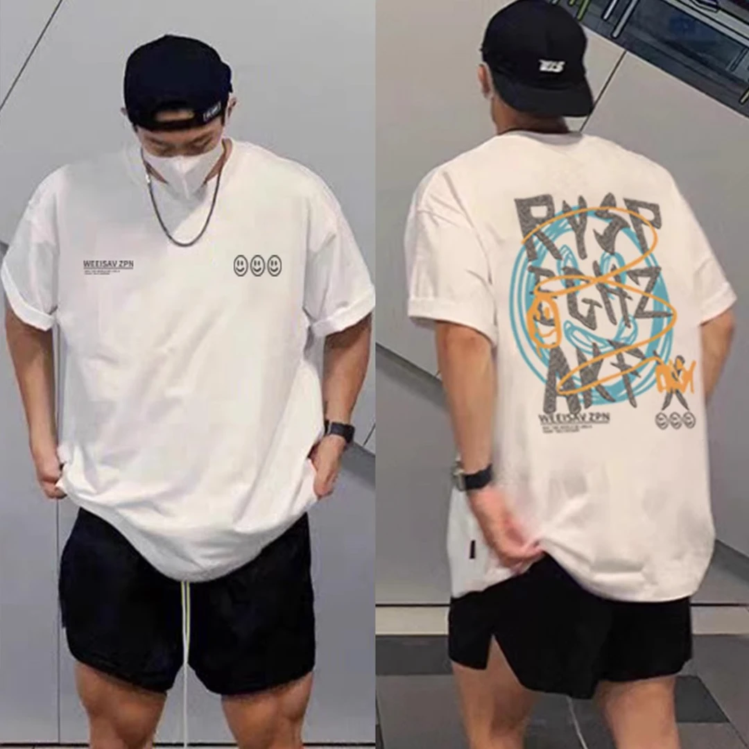 美式潮牌男款宽松t恤80-300斤嘻哈重磅纯棉短袖男夏季高街上衣ins