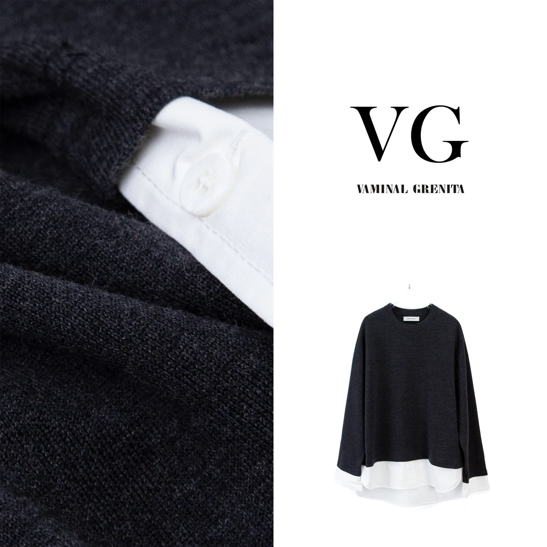 VG3Z076310M --假两件拼接圆领长袖羊毛衫