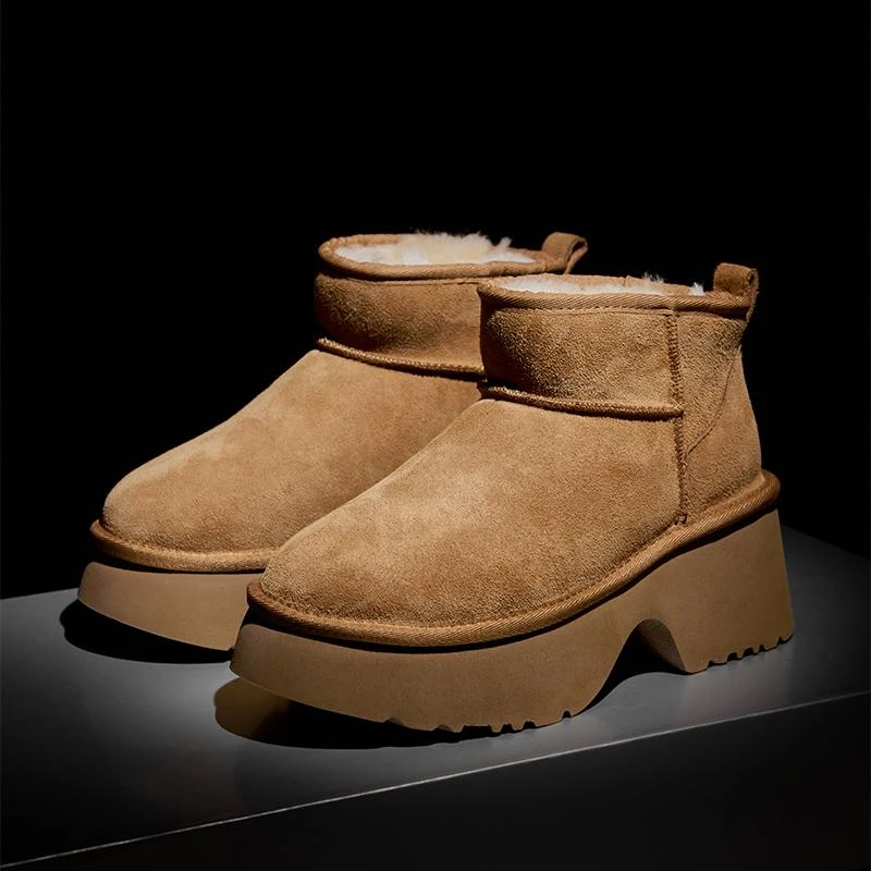 白鹿同款雪地靴厚底女鞋2024冬季新款保暖防滑防水羊毛一体短靴