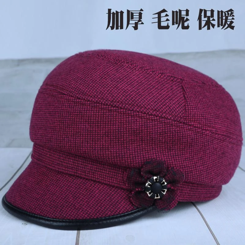中老年人帽子女秋冬天毛呢鸭舌帽加厚保暖老人棉帽奶奶妈妈春秋帽