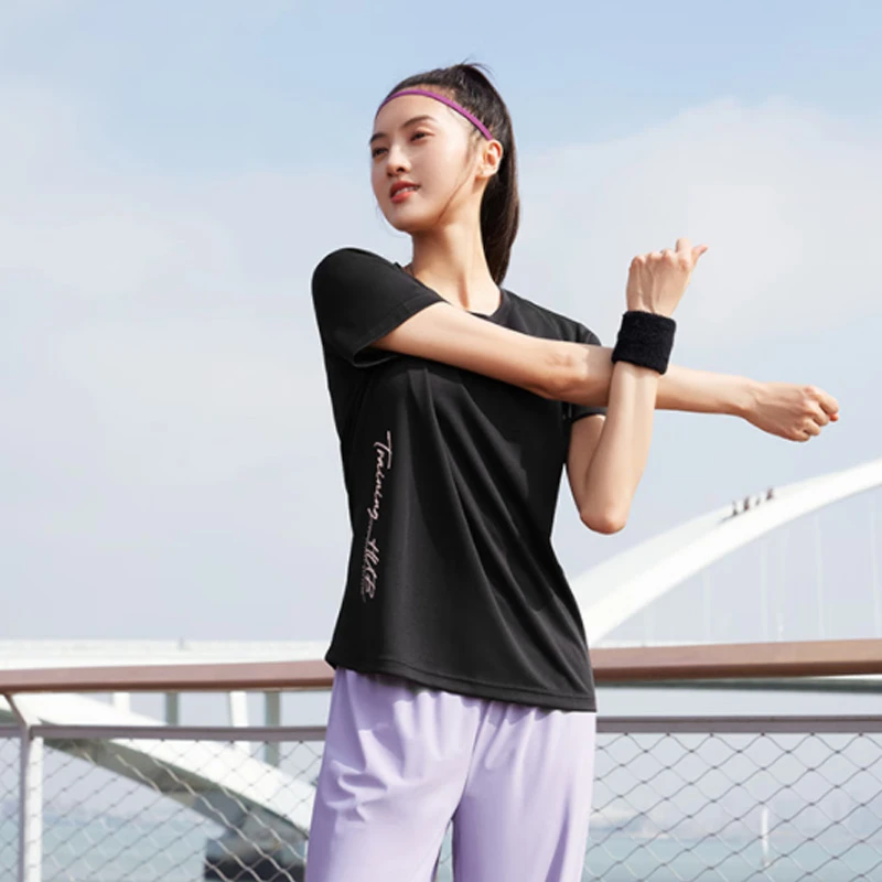 361°短袖T恤女速干跑步训练健身运动服宽松印花上衣662324105