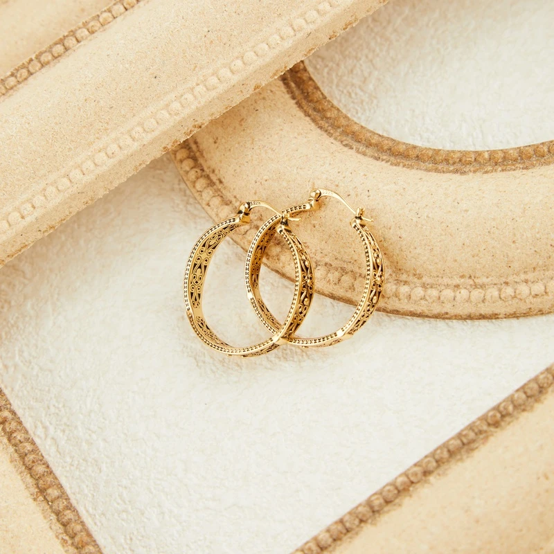 925银耳饰 梁雅帝新品【宫廷镂空】复古金色精工纯银耳饰