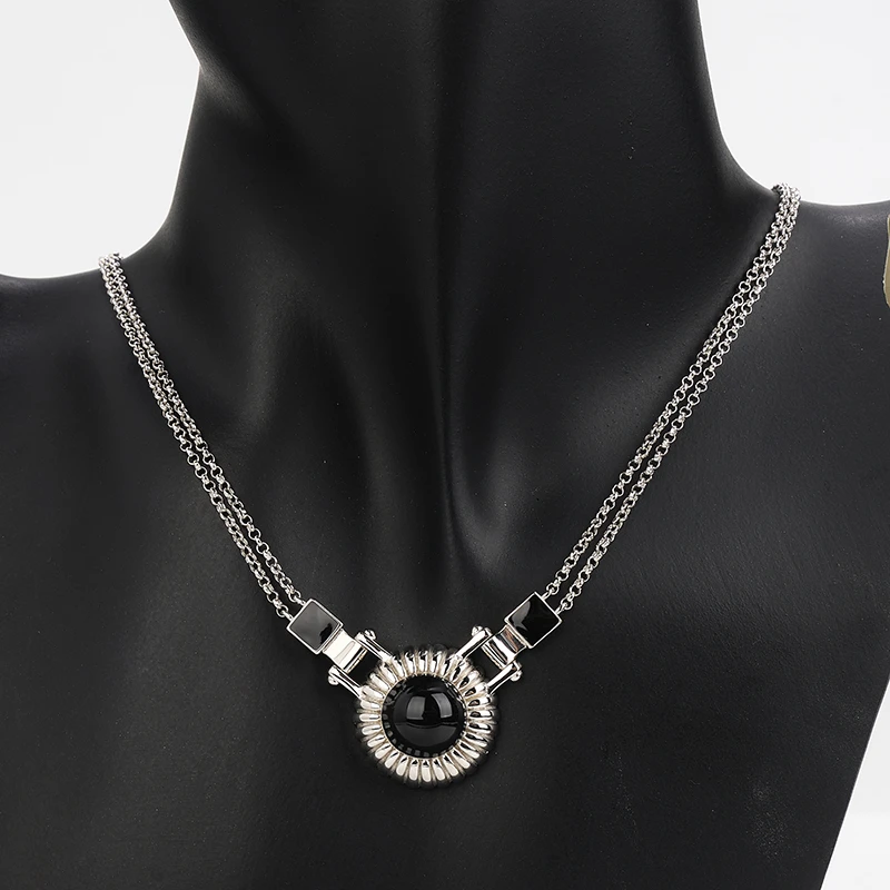 坠链均925银 梁雅帝新品【黑月浪漫诗人】罗马盘时尚百搭纯银项链
