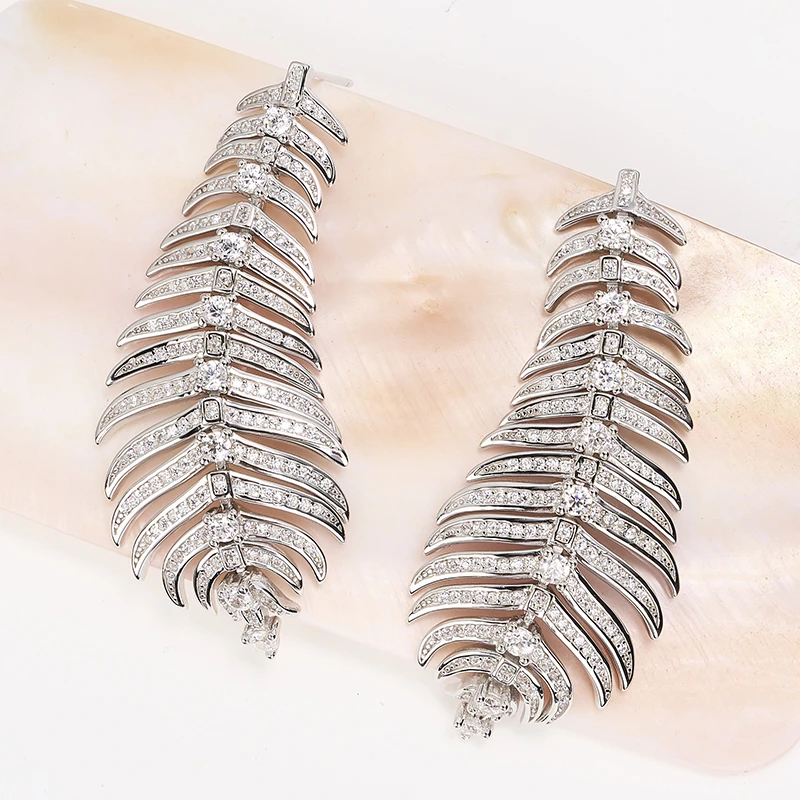925银合成锆石耳饰 梁雅帝专属新品满钻雪松摇曳欧美重工纯银耳钉