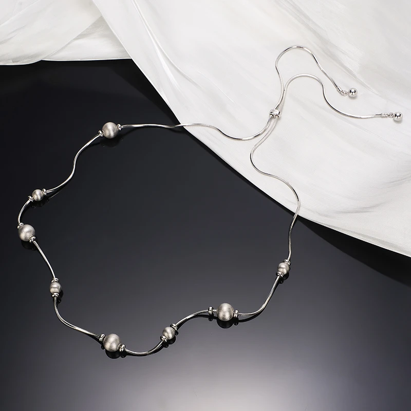 坠链均925银 梁雅帝专属新品磨砂大小圆球优雅气质抽拉纯银项链