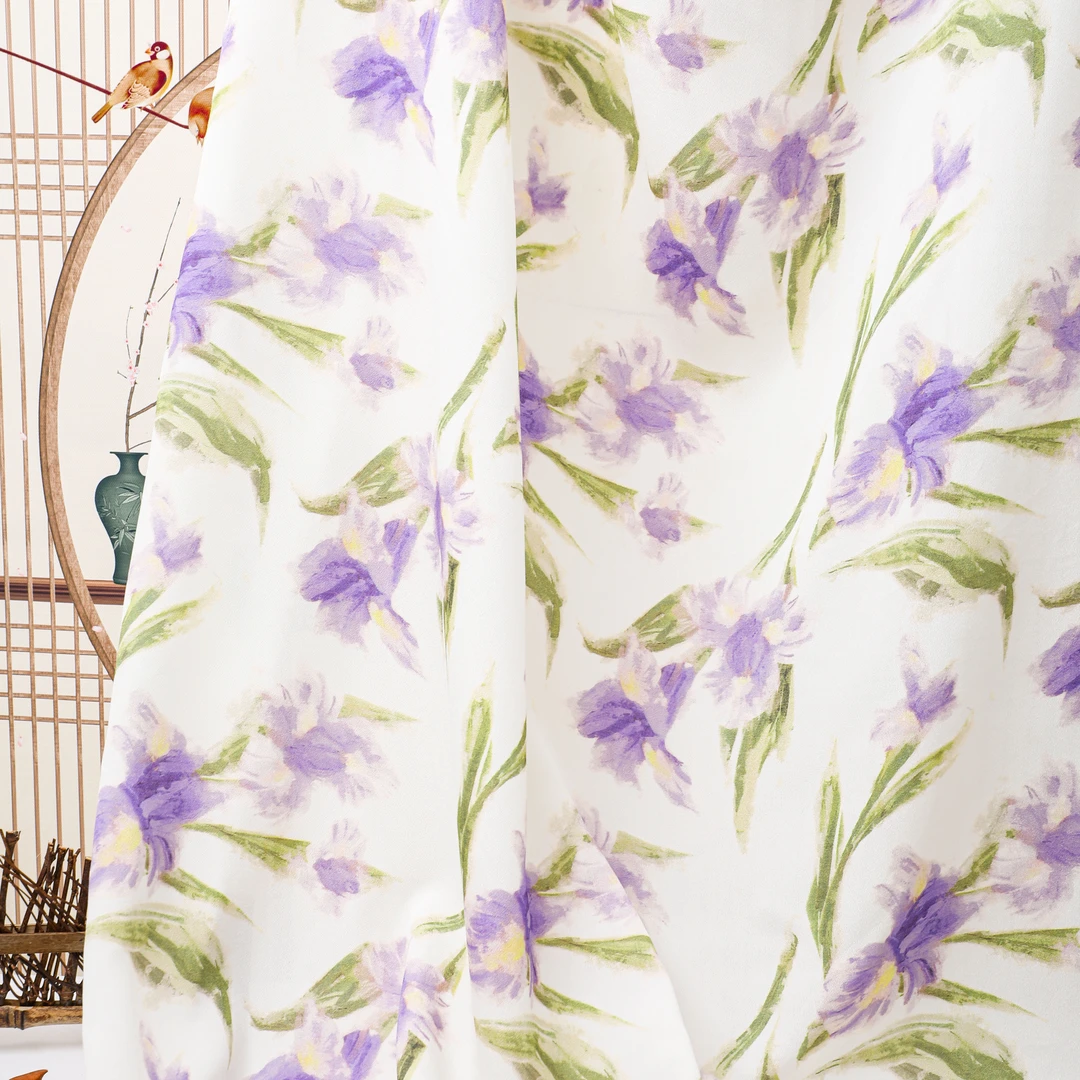 【紫色鸢尾】新款紫色鸢尾小碎花面料冰羽丝面料【CP6826】