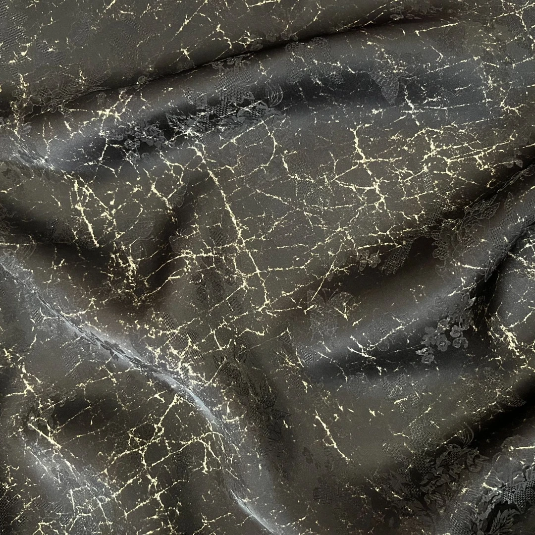 【龟裂纹黑】人丝龟裂纹红云纱面料国风新中式面料【HV8454龟裂纹黑】
