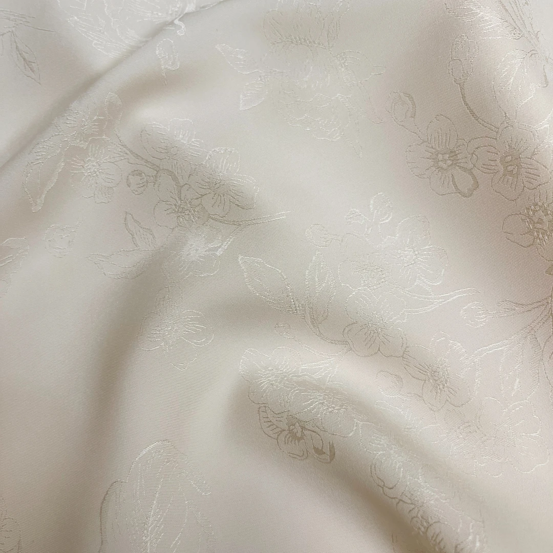 【梨花海棠】香槟色桃花牡丹印花提花面料新中式布料【JC6952】
