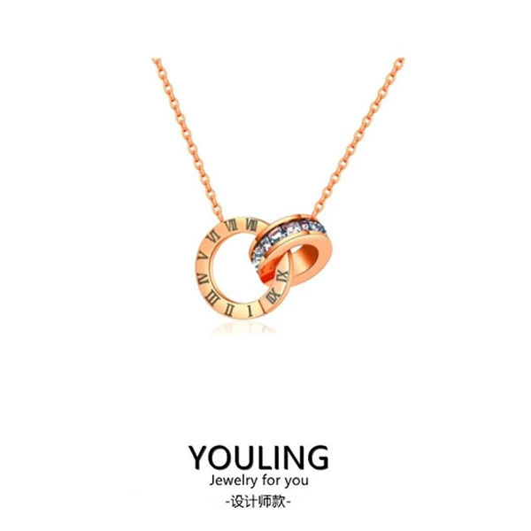 YOULING/柚琳 环环相扣罗马项链双环轻奢数字