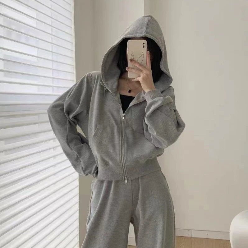 6723【INZMY粉丝专享】短款套装韩版宽松连帽拉链外套长裤套装