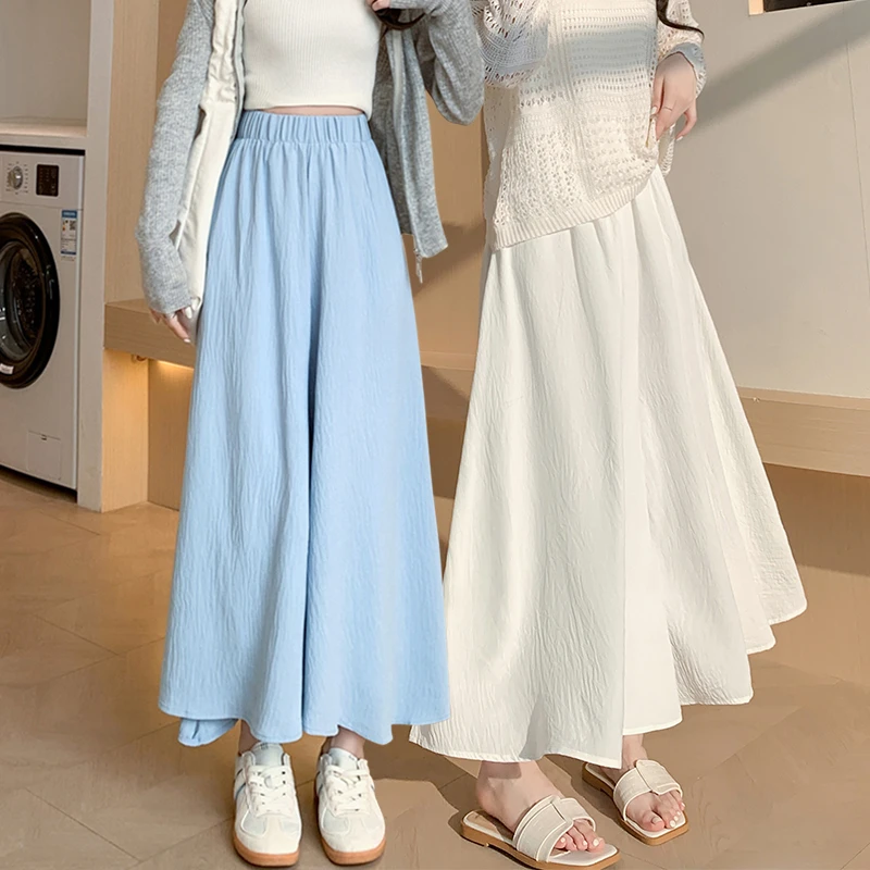 小个子冰丝半身裙裤女夏薄款蓝色山本裤裙高腰宽松垂感瘦版阔腿裤