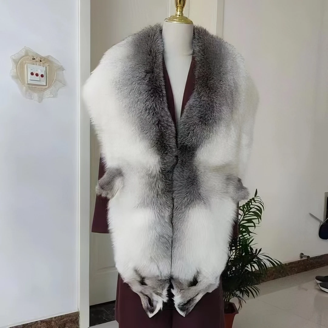 新款秋冬季芬兰进口十字狐狸真毛披肩百搭女士