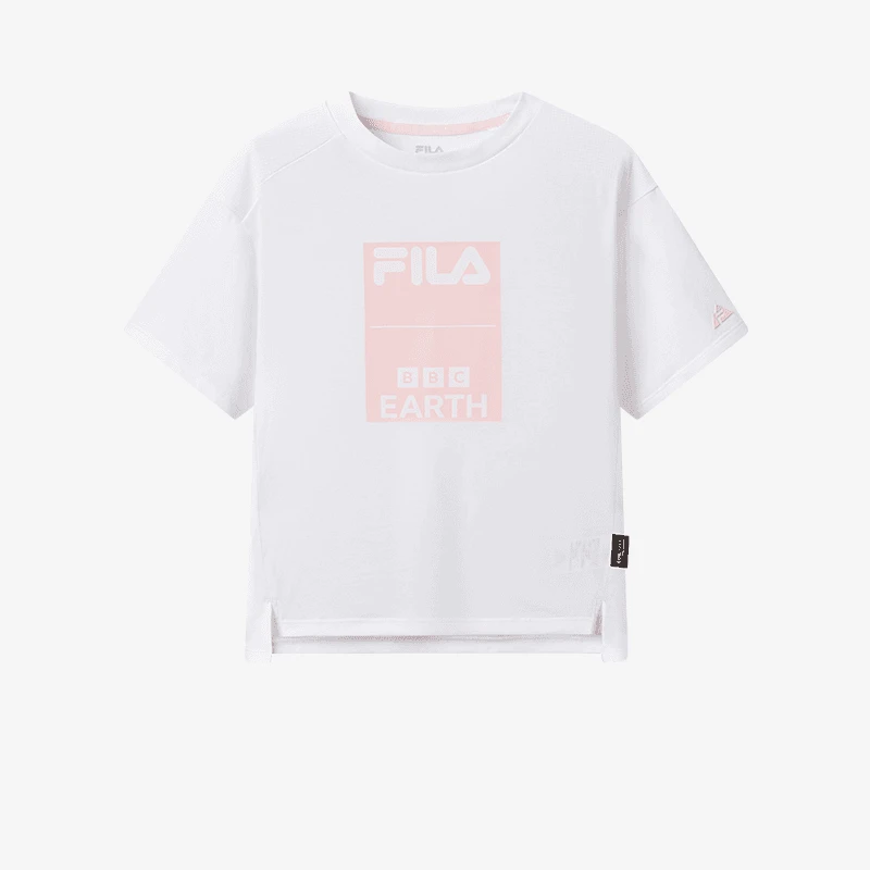 FILA斐乐儿童T恤女款夏季短袖白色宽松半袖舒适短袖衫K12G433139