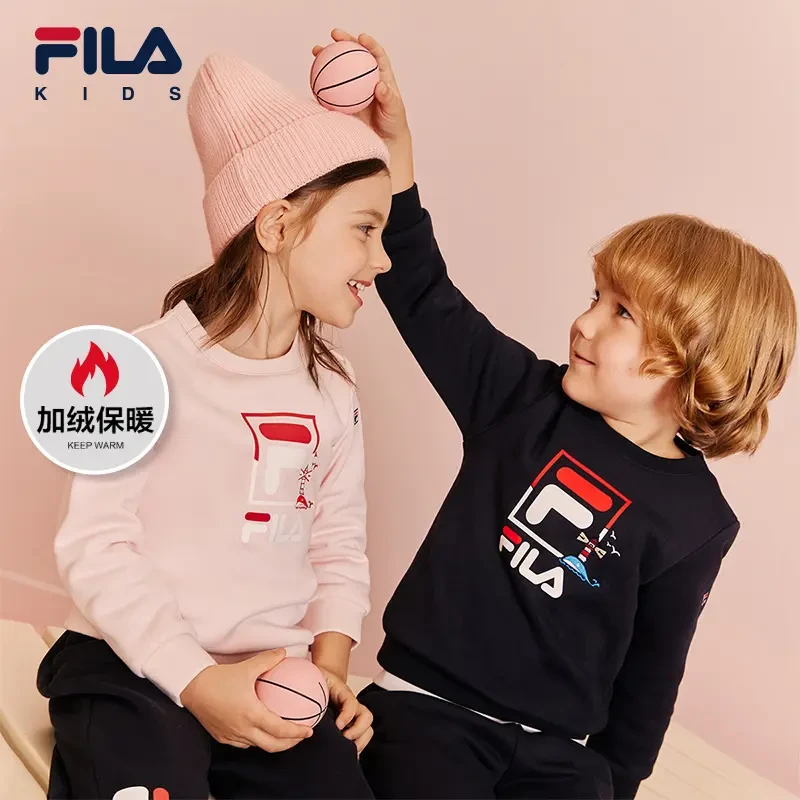 FILA斐乐儿童上衣春秋季男女童装百搭圆领套头针织卫衣K11B411223