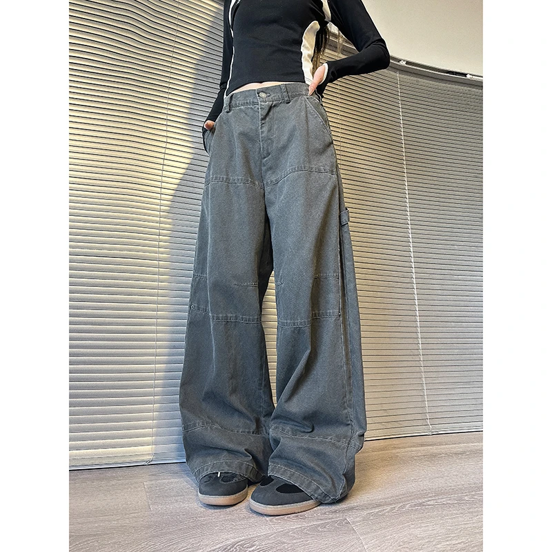 秋冬新款百搭男女水洗工装裤军绿色阔腿裤直筒裤休闲裤长裤子日系