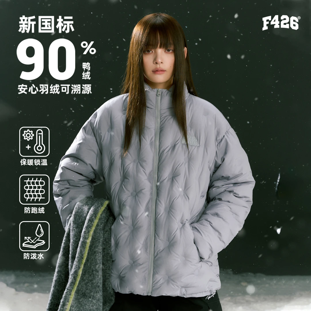 【羽绒系列】F426国潮牌冬季情侣宽松立领压印直充绒羽绒服外套5896