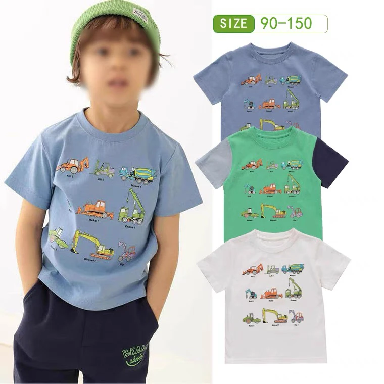 新款夏装儿童半袖上衣工程车宝宝童装纯棉大童衣服薄男童短袖T恤
