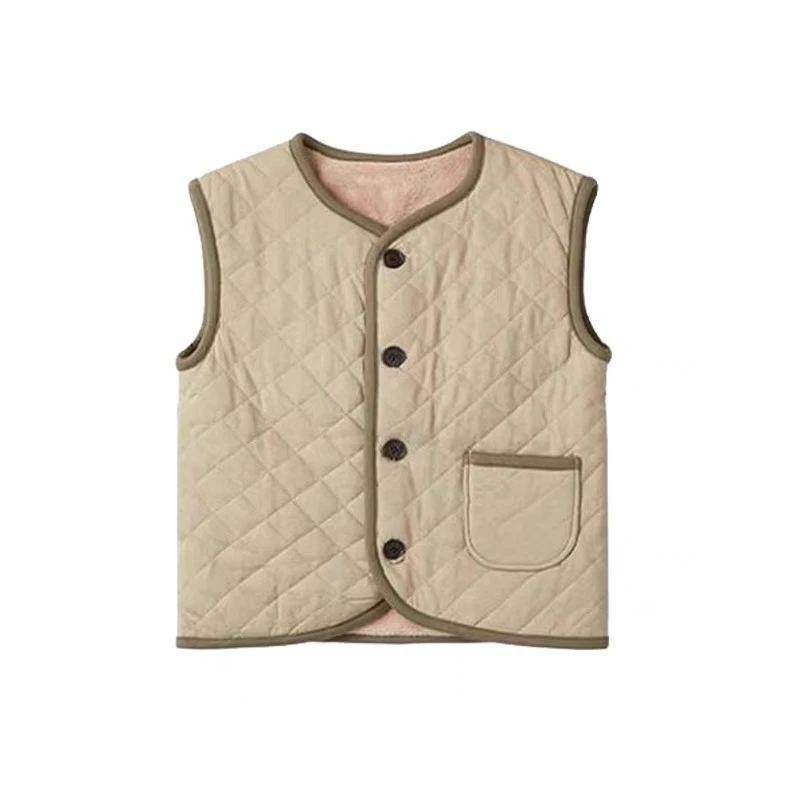 冬季加厚儿童马甲纯棉男童家居服珊瑚绒护肩坎肩中大童保暖上衣千