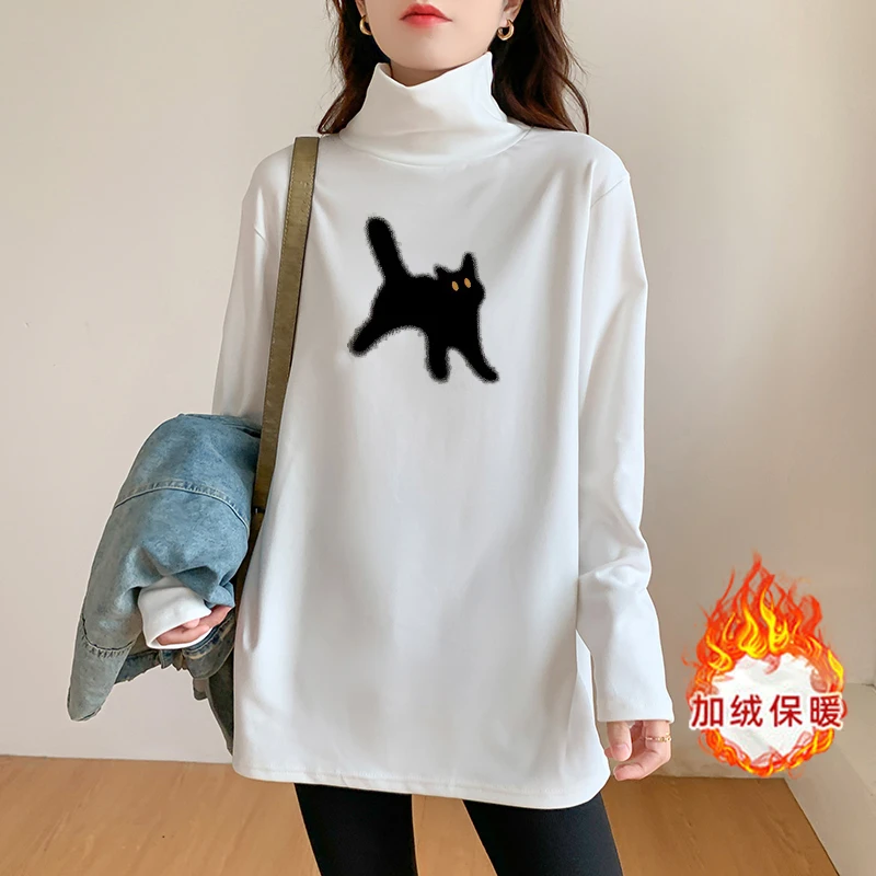 高领打底衫女冬季外穿宽松秋冬中长款加绒加厚保暖打底衫女内搭