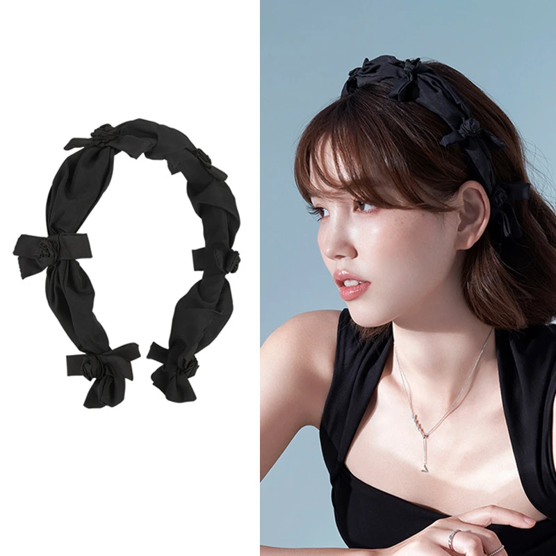 阿豆玫瑰花褶皱发箍时尚百搭布艺蝴蝶结小众设计手工编织头饰